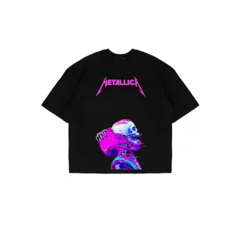 Metallica Neon Pembe Baskılı Siyah Unisex Oversize