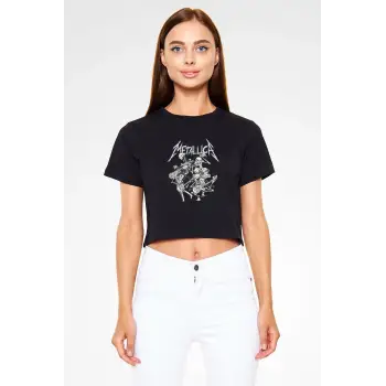 Metallica Siyah Crop Top Tişört