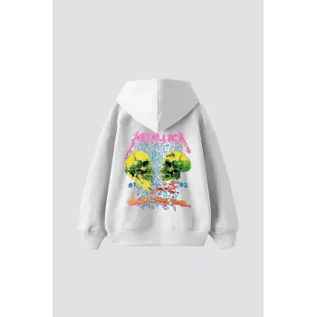 Metallica Skull Baskılı Oversize Unisex Premium Beyaz