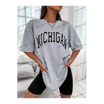 Mıchıgan Baskılı Oversize Kalıp Unisex T-shirt