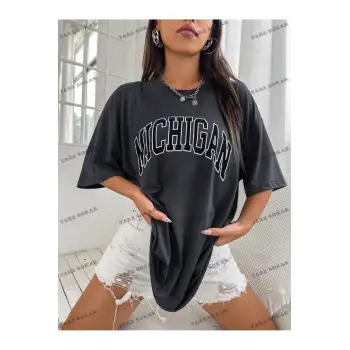 Mıchıgan Baskılı Oversize Kalıp Unisex T-shirt