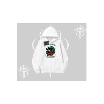Midnight Petals Kedi Baskılı Kapşonlu Sweatshirt