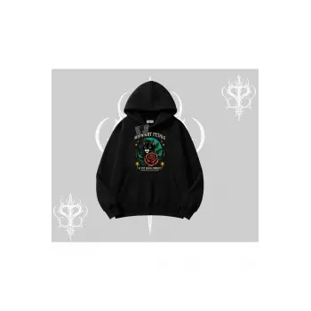 Midnight Petals Kedi Baskılı Kapşonlu Sweatshirt