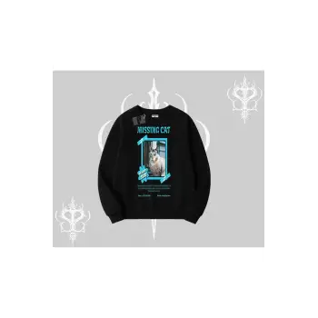 Missing Cat Baskılı Biskilet Sweatshirt
