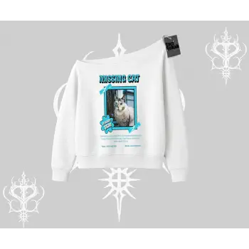 Missing Cat Baskılı Kayık Yaka Sweatshirt