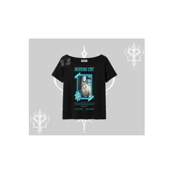 Missing Cat Baskılı Kayık Yaka Tshirt