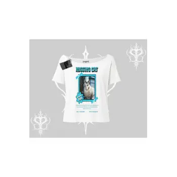 Missing Cat Baskılı Kayık Yaka Tshirt