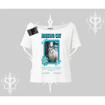 Missing Cat Baskılı Kayık Yaka Tshirt