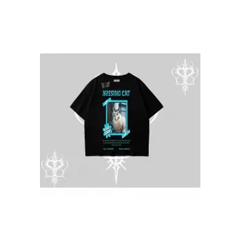 Missing Cat Baskılı Oversize Tshirt