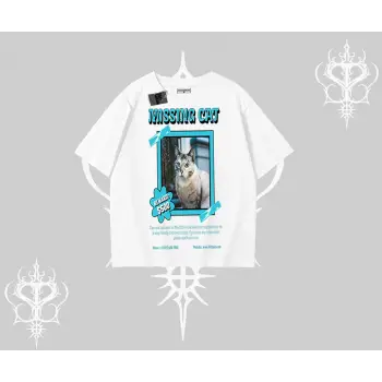 Missing Cat Baskılı Oversize Tshirt