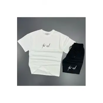 MODARİCH The End Beyaz T-shirt Siyah Penye Şort - Şort Tişört Alt Üst Takım Baskılı Oversize