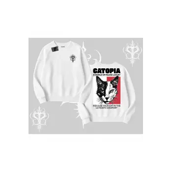 Modern Kedi Temalı Arka Baskılı Biskilet Sweatshirt