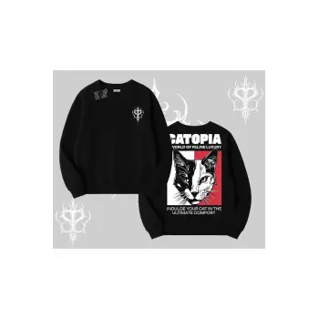 Modern Kedi Temalı Arka Baskılı Biskilet Sweatshirt
