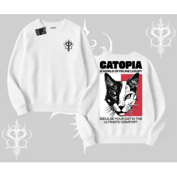 Modern Kedi Temalı Arka Baskılı Biskilet Sweatshirt
