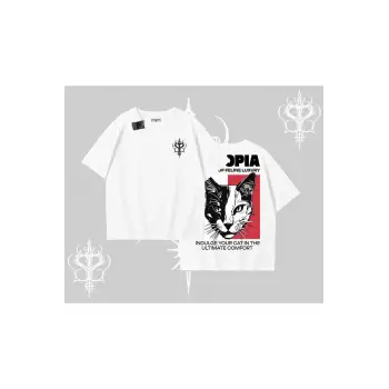 Modern Kedi Temalı Arka Baskılı Oversize Crop Tshirt