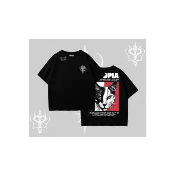 Modern Kedi Temalı Arka Baskılı Oversize Tshirt