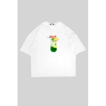 Mojito Baskılı Beyaz Oversize Unisex