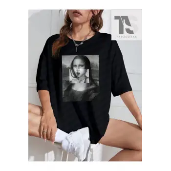 Mona Lisa Desenli Düşük Omuz Tişört
