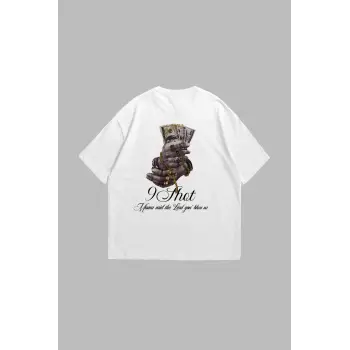 Money Hand Baskılı Oversize Unisex Beyaz