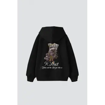 Money Hand Baskılı Oversize Unisex Premium Siyah