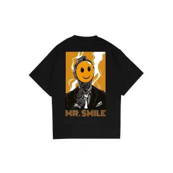 Mr. Smile Siyah Oversize Unisex T-shirt