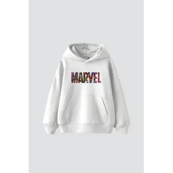 Mrvl Baskılı Oversize Unisex Beyaz