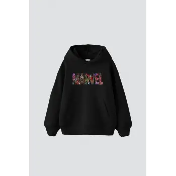 Mrvl Baskılı Oversize Unisex Siyah