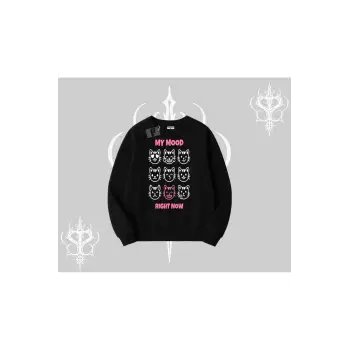 My Mood Right Now Yazılı Sevimli Kedi Biskilet Sweatshirt