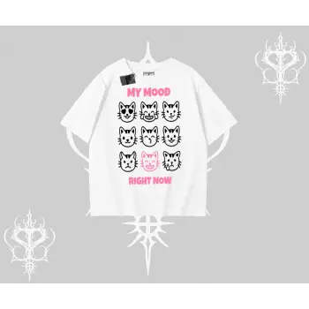 My Mood Right Now Yazılı Sevimli Kedi Oversize Tshirt