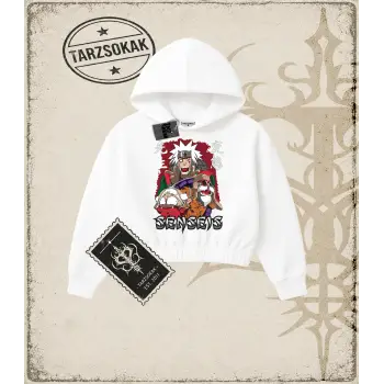 Naruto Anime Baskılı Kadın Crop Kapşonlu Sweatshirt