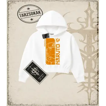 Naruto Anime Baskılı Kadın Crop Kapşonlu Sweatshirt