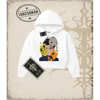 Naruto Anime Baskılı Kadın Crop Kapşonlu Sweatshirt