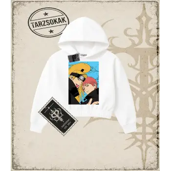 Naruto Anime Baskılı Kadın Crop Kapşonlu Sweatshirt
