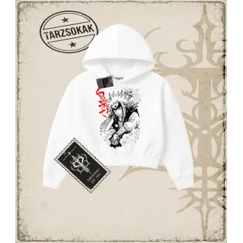Naruto Anime Baskılı Kadın Crop Kapşonlu Sweatshirt