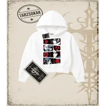 Naruto Anime Baskılı Kadın Crop Kapşonlu Sweatshirt