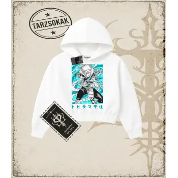 Naruto Anime Baskılı Kadın Crop Kapşonlu Sweatshirt