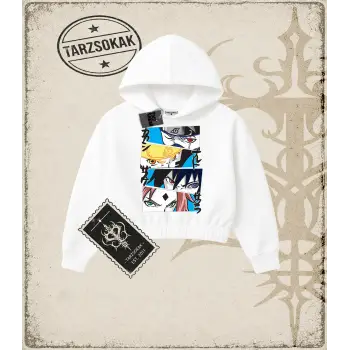 Naruto Anime Baskılı Kadın Crop Kapşonlu Sweatshirt