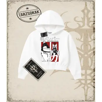 Naruto Anime Baskılı Kadın Crop Kapşonlu Sweatshirt