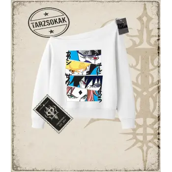 Naruto Anime Baskılı Kadın Kayık Yaka Sweatshirt