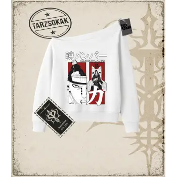 Naruto Anime Baskılı Kadın Kayık Yaka Sweatshirt