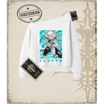 Naruto Anime Baskılı Kadın Kayık Yaka Sweatshirt