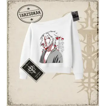 Naruto Anime Baskılı Kadın Kayık Yaka Sweatshirt