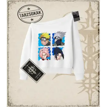 Naruto Anime Baskılı Kadın Kayık Yaka Sweatshirt