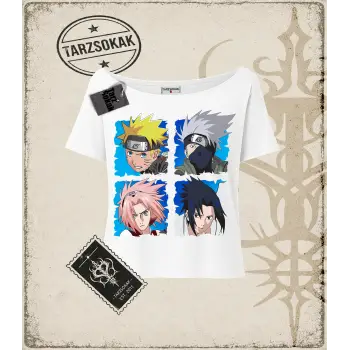 Naruto Anime Baskılı Kadın Kayık Yaka Tişört