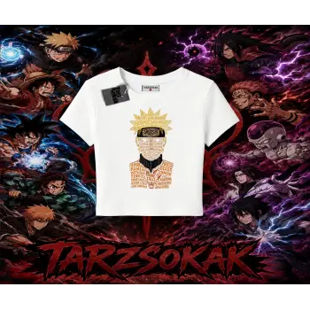 Naruto Uzumaki Premium Anime Kadın Baby Tee Beyaz