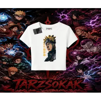 Naruto Uzumaki Premium Anime Kadın Baby Tee Beyaz