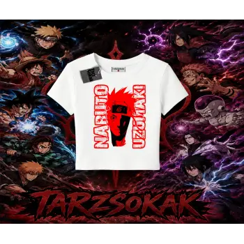 Naruto Uzumaki Premium Anime Kadın Baby Tee Beyaz