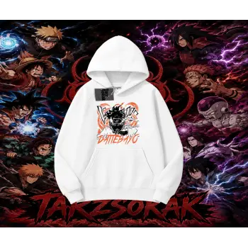 Naruto Uzumaki Premium Anime Oversize Unisex Kapşonlu Sweatshirt Beyaz