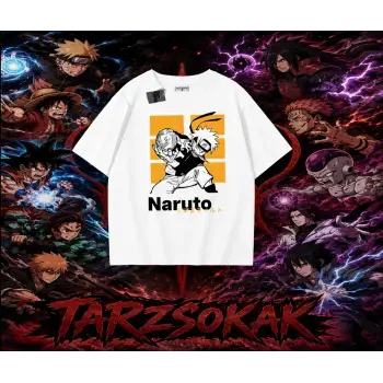 Naruto Uzumaki Premium Anime Oversize Unisex Tişört Beyaz