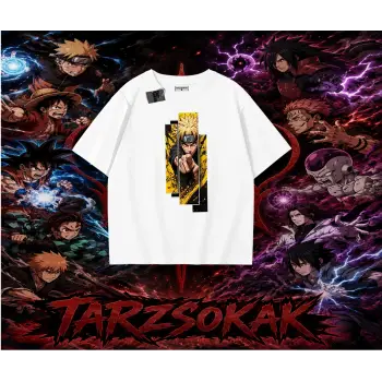 Naruto Uzumaki Premium Anime Oversize Unisex Tişört Beyaz